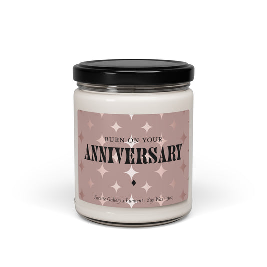 Anniversary Candle in Glass - 'Burn On Your' Anniversary - Couples Gift - Party - Gift for Her - Pink/Black Wrapping Paper Label - Soy - 9oz