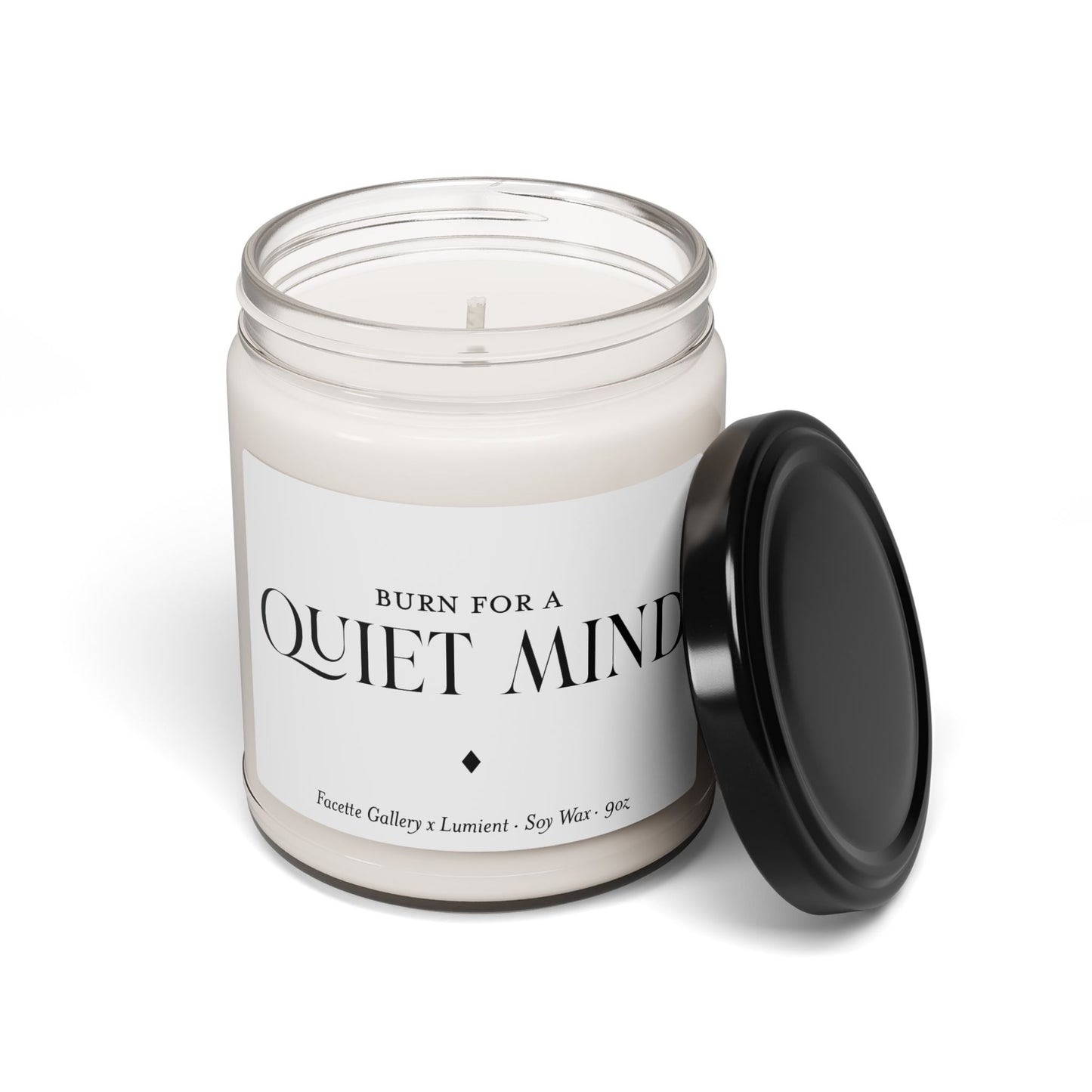 Quiet Mind Candle in Glass - Meditation - Contemporary/Modern/Minimalist/Serene Home/Table Decor - White/Black - Soy - 9oz