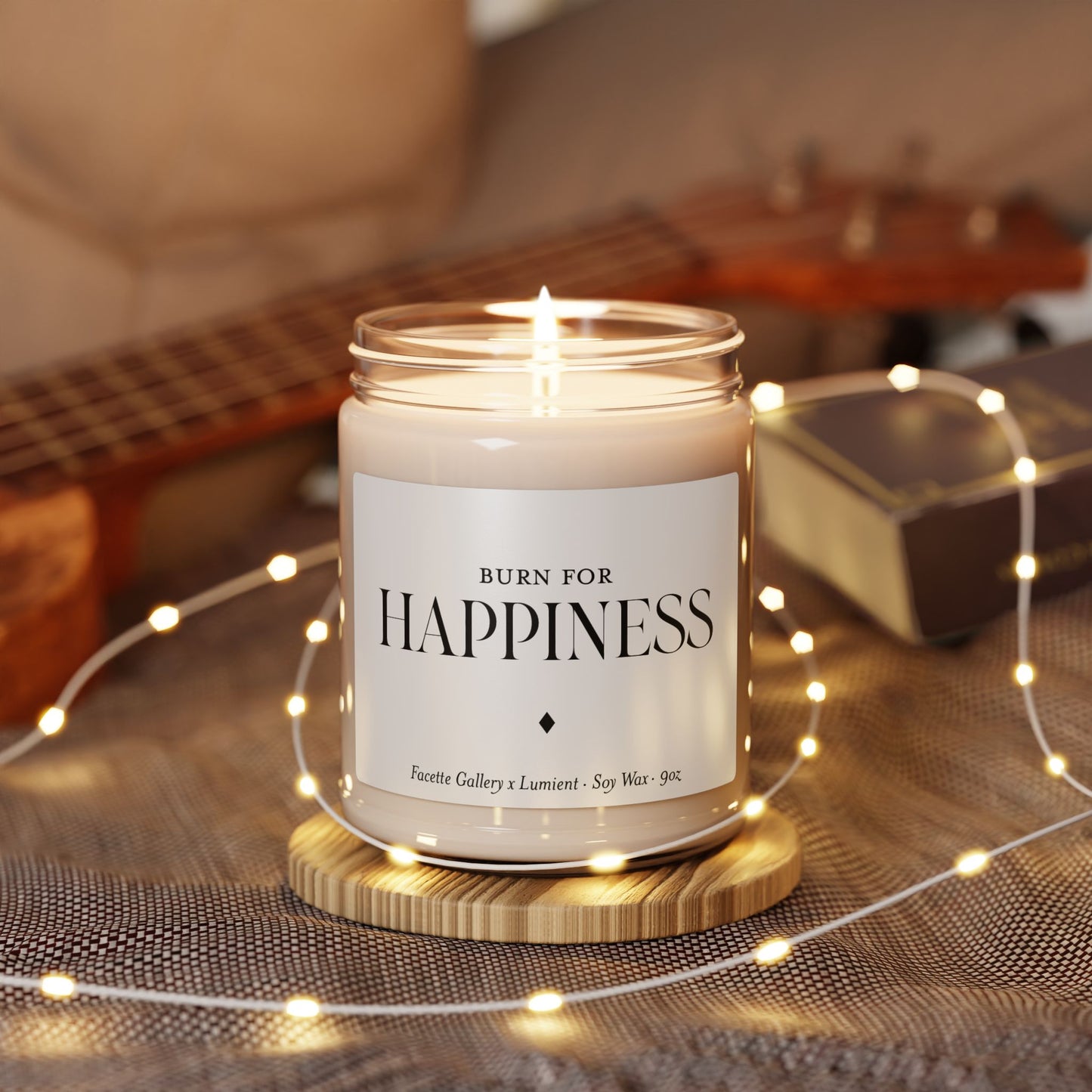 Happiness Candle in Glass - Contemporary/Modern/Minimalist/Serene Home/Table Decor - White/Black - Soy - 9oz