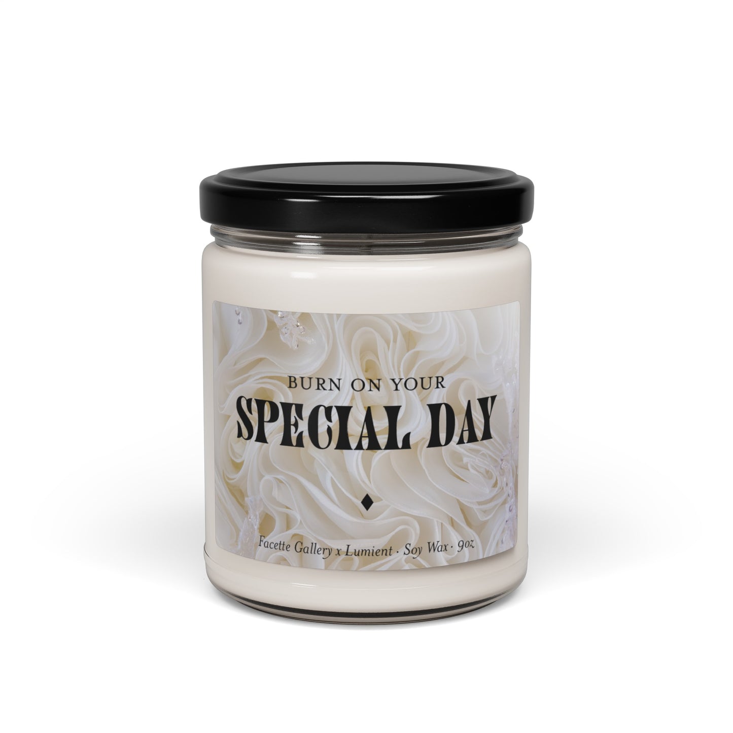 Special Day Candle in Glass - 'Burn On Your' Special Day - Wedding/Bridal - Reception Dinner - Gift for Bride/Her - Ivory/Black - Soy - 9oz