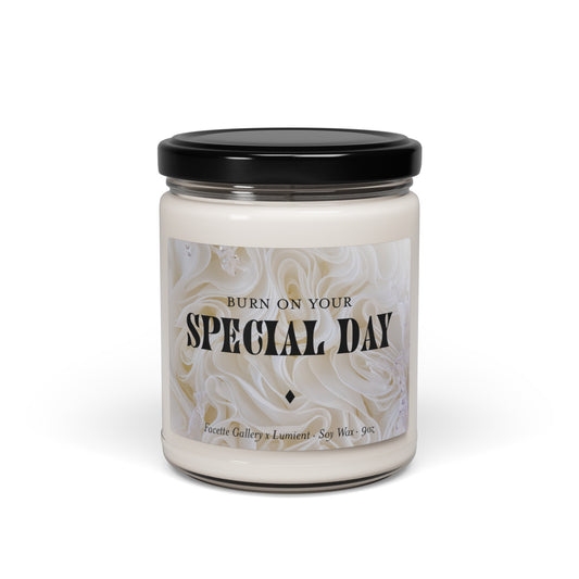 Special Day Candle in Glass - 'Burn On Your' Special Day - Wedding/Bridal - Reception Dinner - Gift for Bride/Her - Ivory/Black - Soy - 9oz