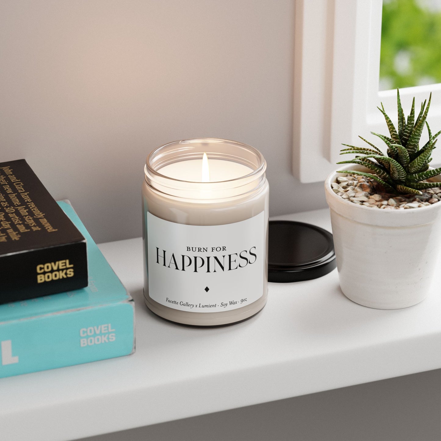 Happiness Candle in Glass - Contemporary/Modern/Minimalist/Serene Home/Table Decor - White/Black - Soy - 9oz