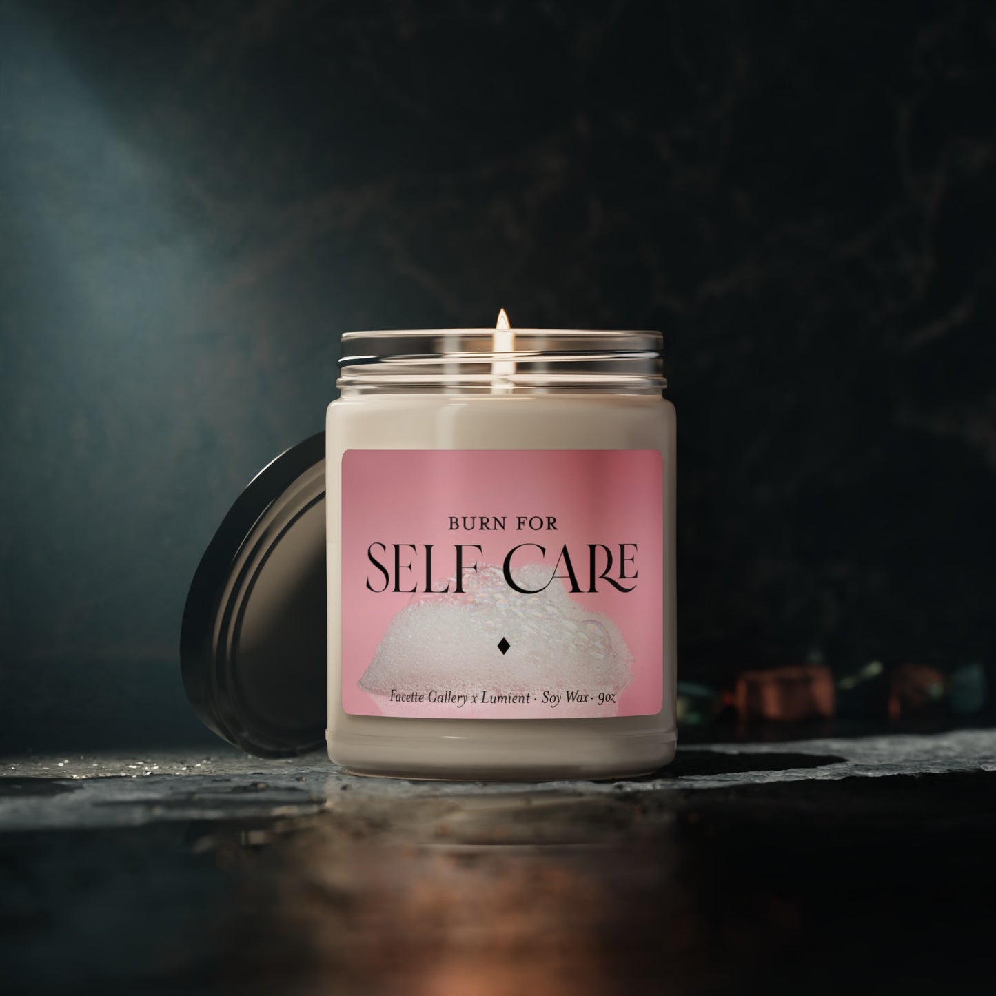 Self Care Day Candle in Glass - 'Burn For' Self Care - Relaxation/Healthy Lifestyle - Gift for Her - Pink Bubble Bath Label - Soy - 9oz