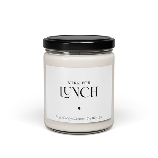 Lunch Candle in Glass - 'Burn For' Lunch - Contemporary/Modern/Minimalist Home Decor - Gift for Her - White/Black - Soy - 9oz (Unscented)