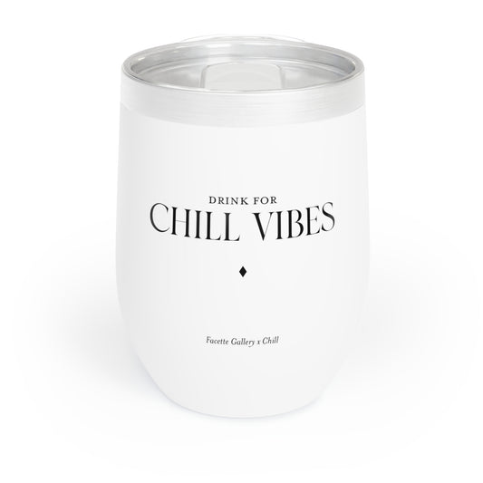 Chill Vibes Stemless Wine Tumbler/Glass - Minimalist - Host/Wine Lover Gift - Gift for Her - BPA Free - Dishwasher Safe - White/Black - 12oz