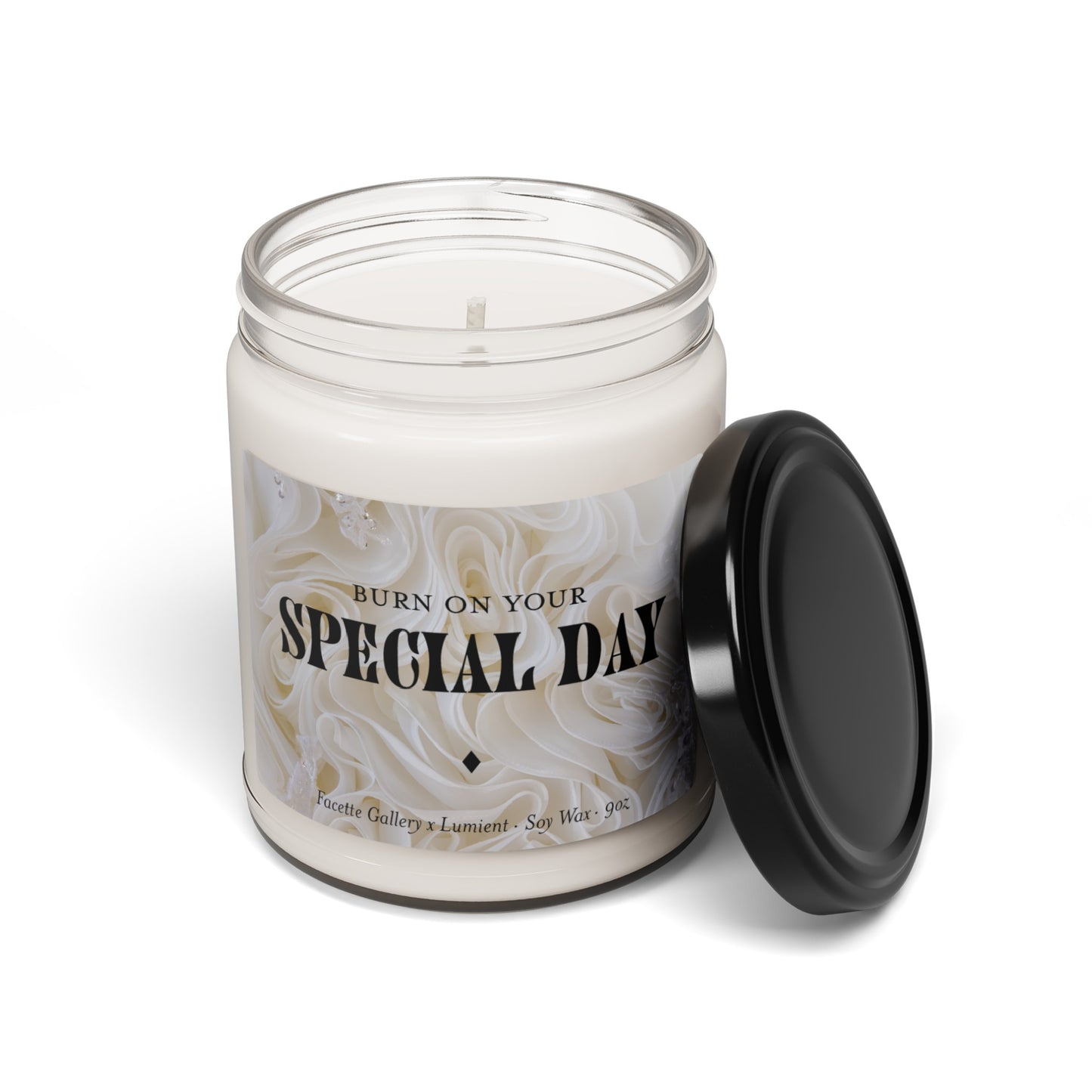 Special Day Candle in Glass - 'Burn On Your' Special Day - Wedding/Bridal - Reception Dinner - Gift for Bride/Her - Ivory/Black - Soy - 9oz