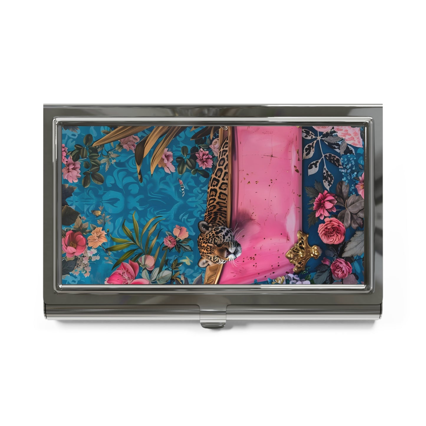 Leopard in Bathtub Business Card Case/Holder - Maximalist/Botanical/Floral - Entrepreneur/Boss/Coworker Gift - Office - 3.67in x 3.25in