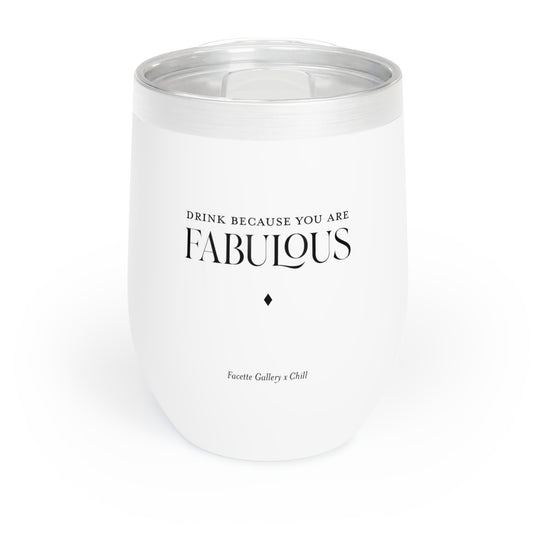 Fabulous Stemless Wine Tumbler/Glass - Minimalist - Host/Wine Lover Gift - Gift for Her - White/Black - BPA Free Lid - Dishwasher Safe -12oz