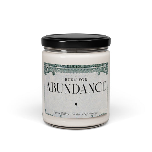 Abundance/Money Candle in Glass - 'Burn For' Abundance (No.1) - Contemporary/Modern Table/Home Decor - Green Currency Label - Soy - 9oz