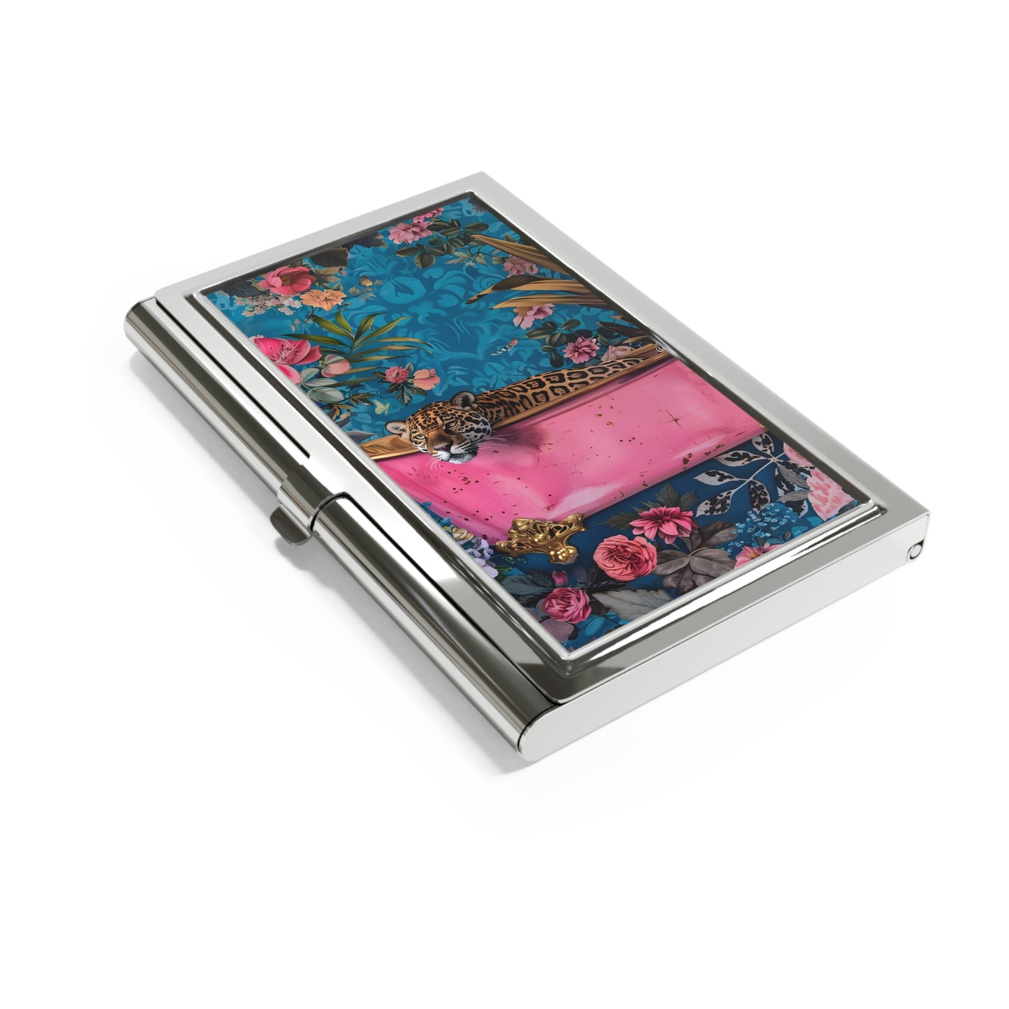 Leopard in Bathtub Business Card Case/Holder - Maximalist/Botanical/Floral - Entrepreneur/Boss/Coworker Gift - Office - 3.67in x 3.25in