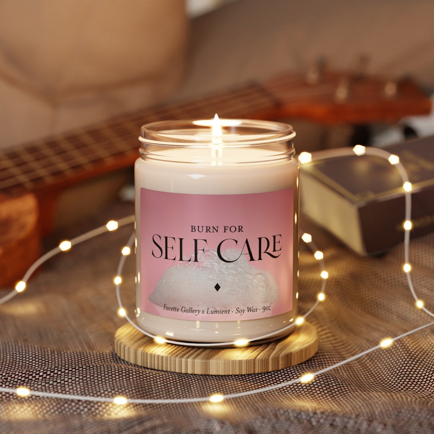 Self Care Day Candle in Glass - 'Burn For' Self Care - Relaxation/Healthy Lifestyle - Gift for Her - Pink Bubble Bath Label - Soy - 9oz