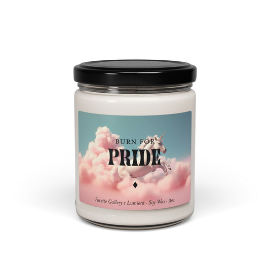 Pride Candle in Glass - 'Burn For' Pride - LGBTQIA+ - Home/Living Decor - Gift for Her/Him - Unicorn in Pink Clouds/Blue Label - Soy - 9oz