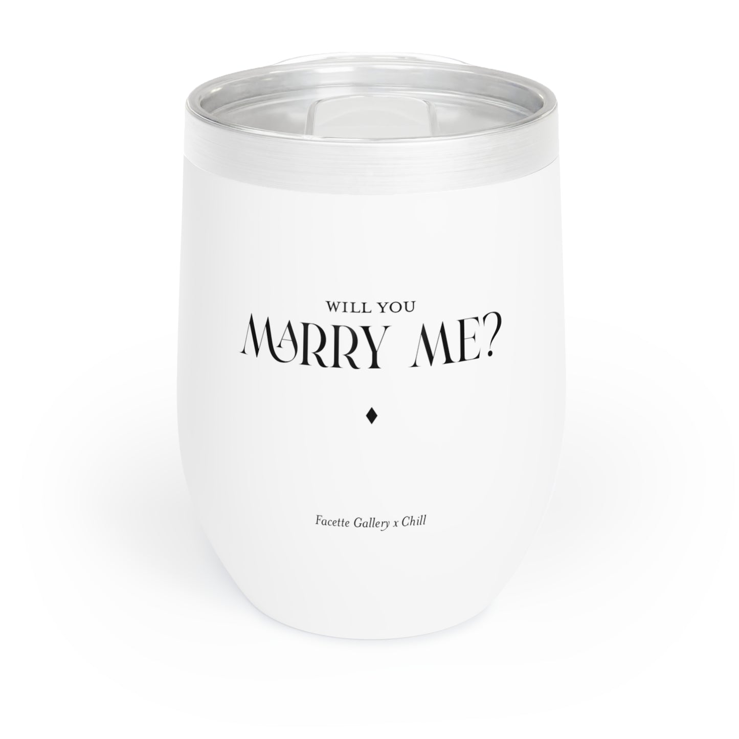 Marry Me Stemless Wine Tumbler/Glass - Minimalist - Engagement/Proposal - Gift for Her - White/Black - BPA Free Lid - Dishwasher Safe -12oz