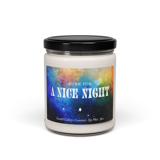 Nice Night Candle in Glass - 'Burn For' A Nice Night - Positive Message - Evening/Party - Stargazing/Space Label - Black/Multi - Soy - 9oz