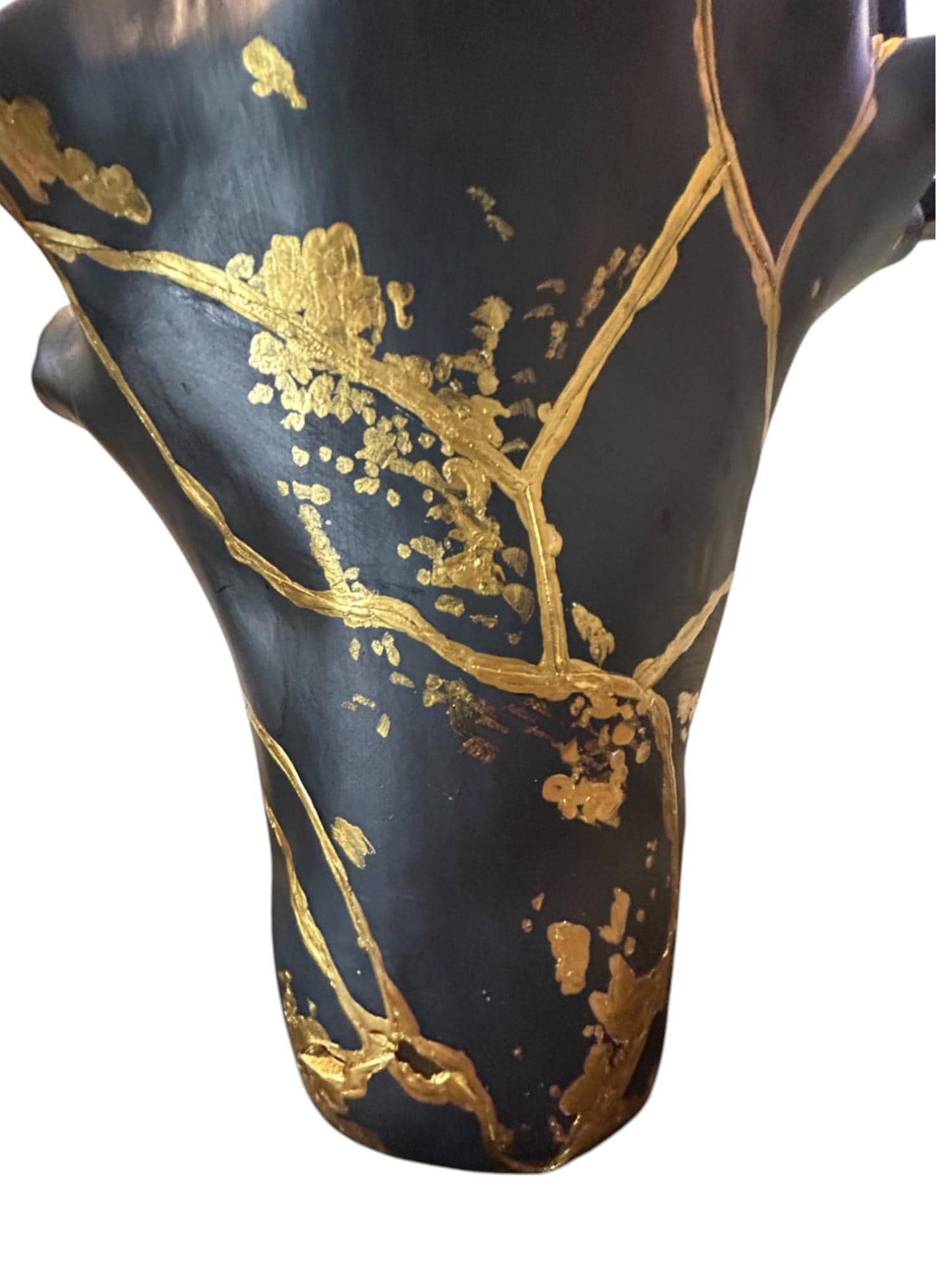 Kintsugi Floral Vase - Japanese Pottery Broken + Repaired - Abstract/Distressed/Splatter Paint - Hand Painted Gold - Table/Floor (H) 10.5in