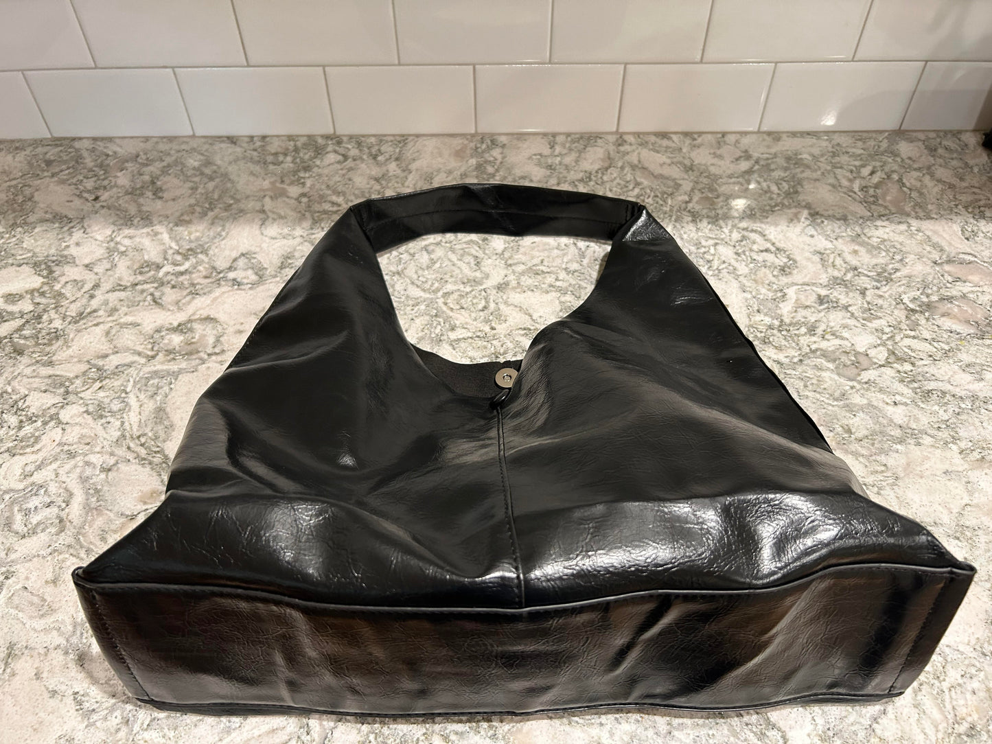 Soft Vegan Leather Tote/Hobo Bag - Shoulder Bag - Minimalist/BoHo/Avante Garde Fashion - Lightweight Shiny Oil Wax Handbag - Black